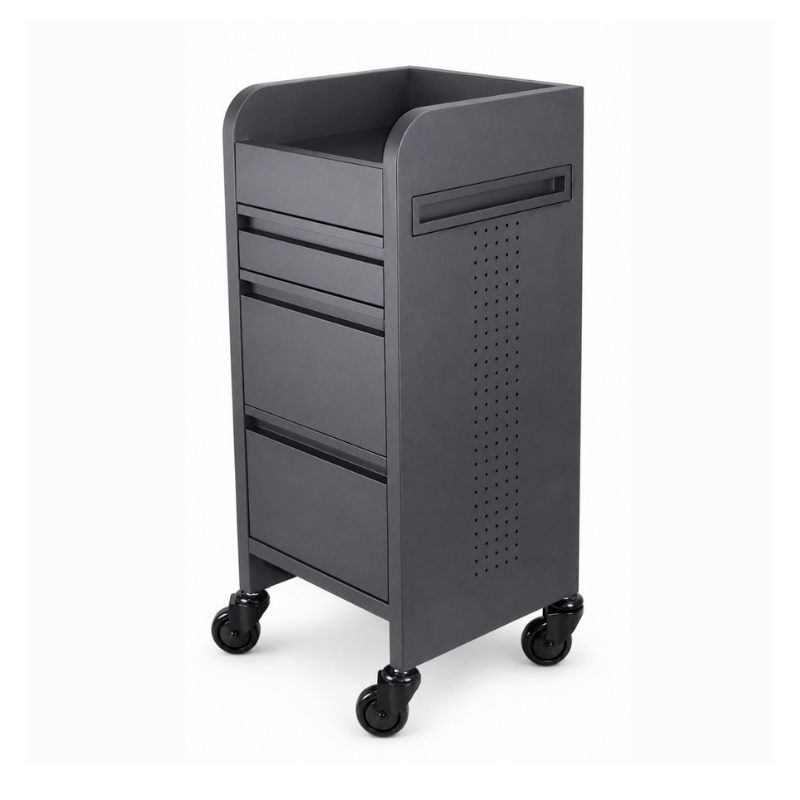 Fusion 4 Draw Hairdressing Trolley Black with Click N Clean Castors