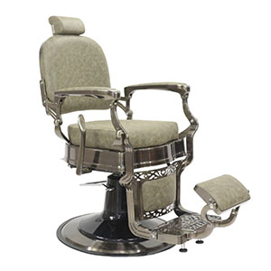 Havana Barber Chair - Antique Frame - Olive Upholstery