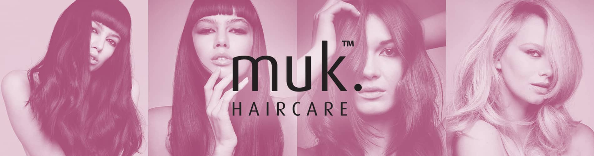 muk Haircare banner of four models with long hair