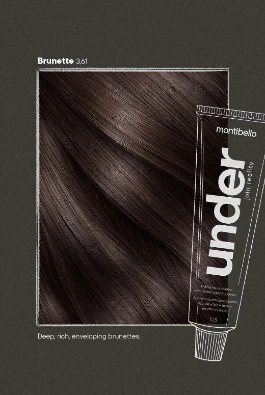Brunette 3.61 swatch beside an Under tube: deep, rich, enveloping brunettes